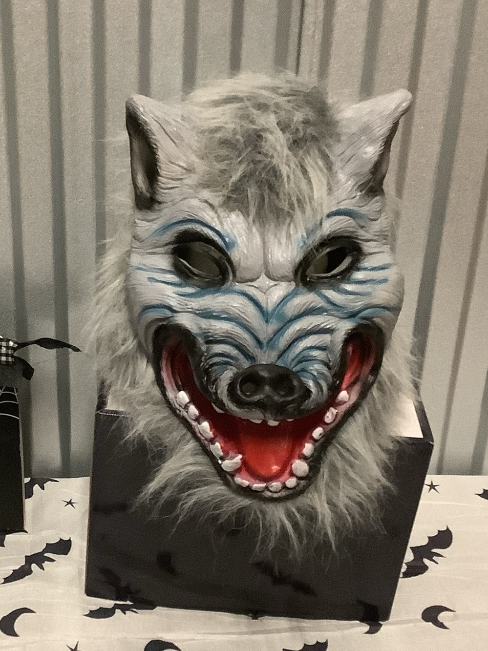 Halloween adult Grey Wolf Mask Costume with Blue Detailing